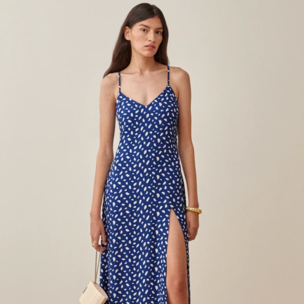 Reformation Crimini Dress in Moray Slip Midi Dress